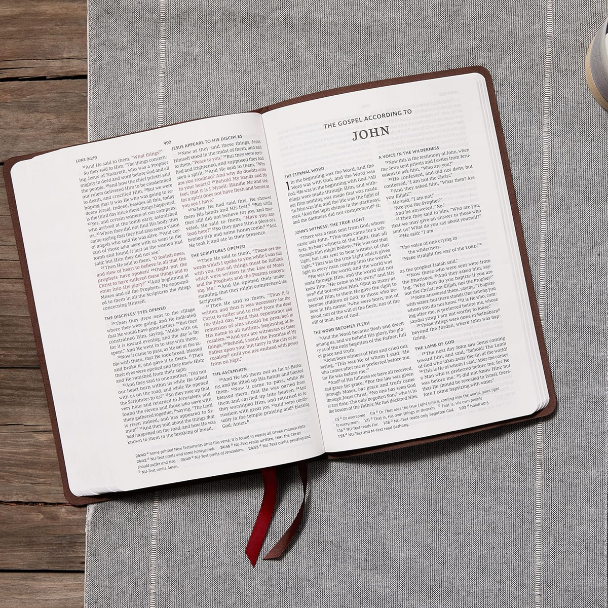 NKJV, Thinline Bible, Verse Art Cover Collection, Genuine Leather, Brown Indexed (Ps18:30)