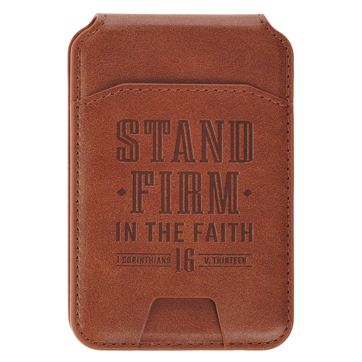 Faux Leather Phone Wallet w/ Stand - Stand Firm, 1 Corinthians 16:13