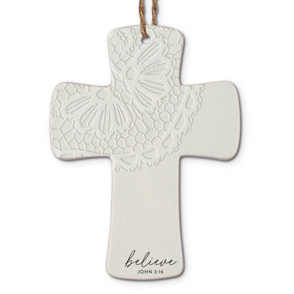 Christmas Ornament - Lace Textured Cross
