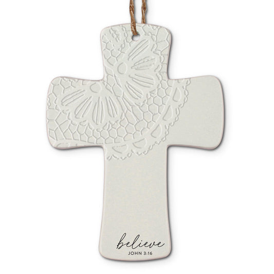 Christmas Ornament - Lace Textured Cross