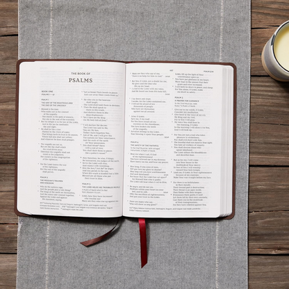 NKJV, Thinline Bible, Verse Art Cover Collection, Genuine Leather, Brown Indexed (Ps18:30)