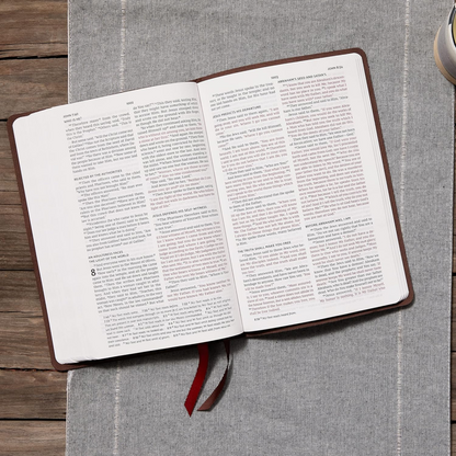 NKJV, Thinline Bible, Verse Art Cover Collection, Genuine Leather, Brown Indexed (Ps18:30)