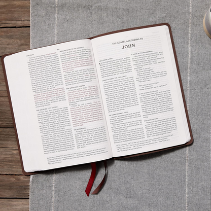 NKJV, Thinline Bible, Verse Art Cover Collection, Genuine Leather, Brown Indexed (Ps18:30)