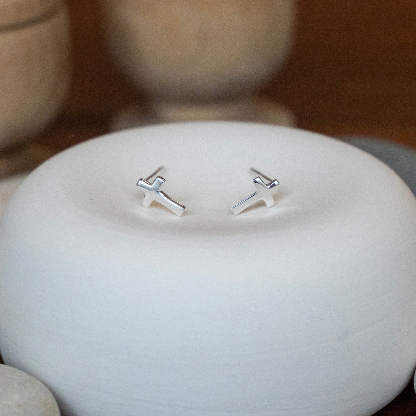 Mini Cross Earrings (925 Silver)