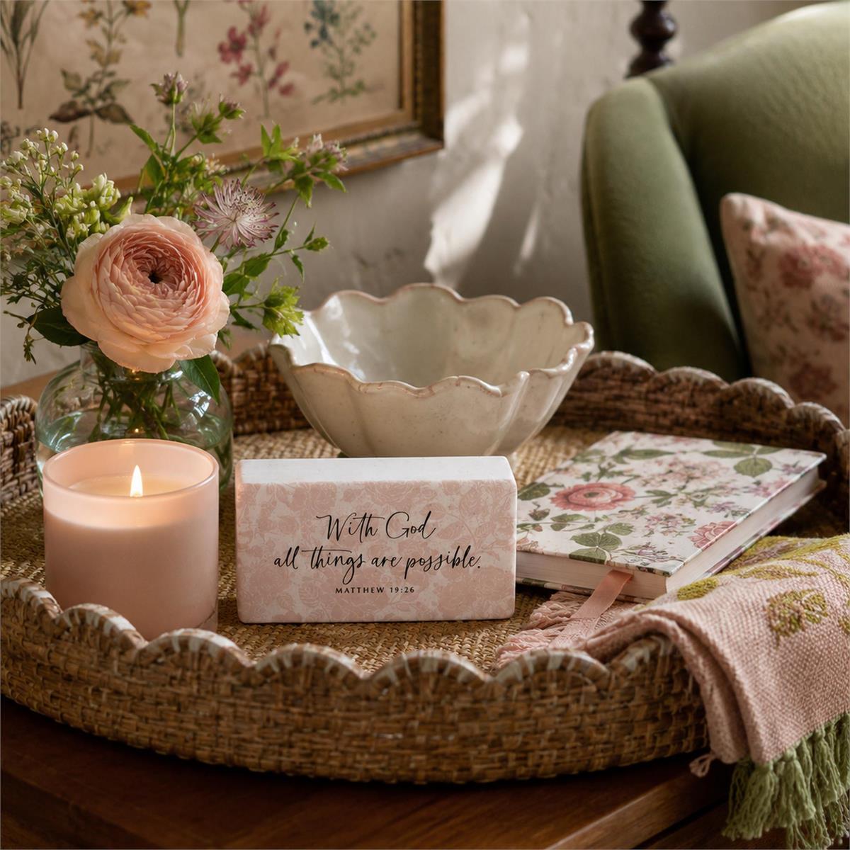 Scripture Block Plaque (Floral)