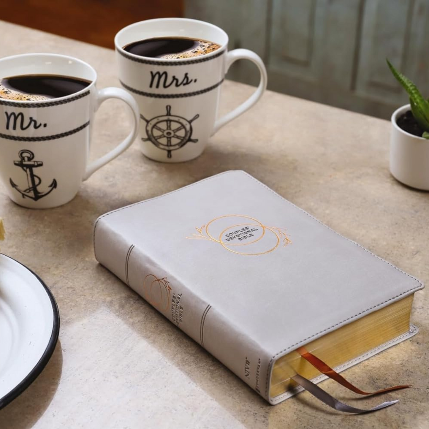 NIV Couples' Devotional Bible, Leathersoft - Stone