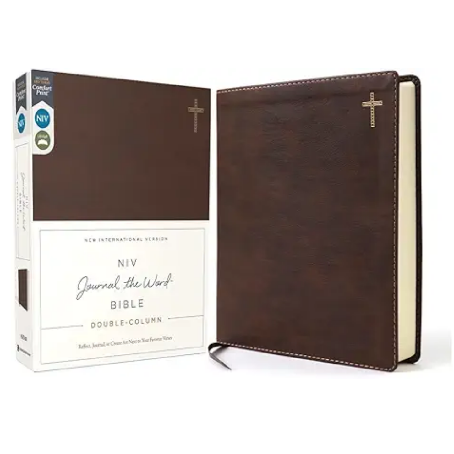 NIV, Journal the Word Bible, Double-Column, Brown Leathersoft