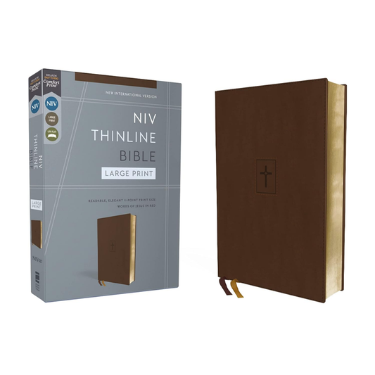 NIV, Thinline Bible, Large Print, Brown Leathersoft
