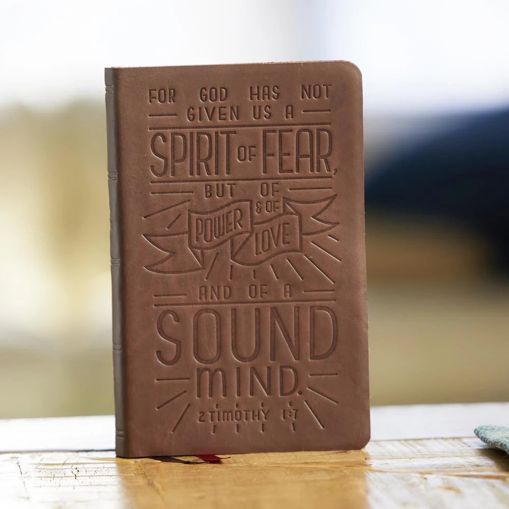 NKJV, Thinline Bible, Verse Art Cover Collection, Genuine Leather, Brown (2Tim1:7))