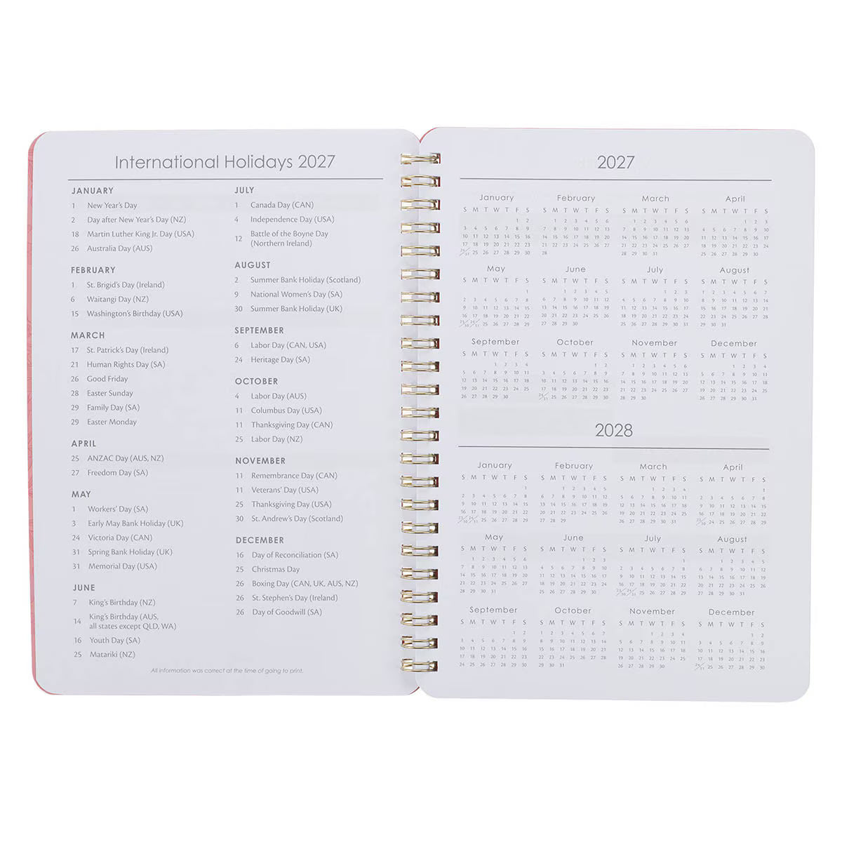 2027 Spiral Weekly Planner