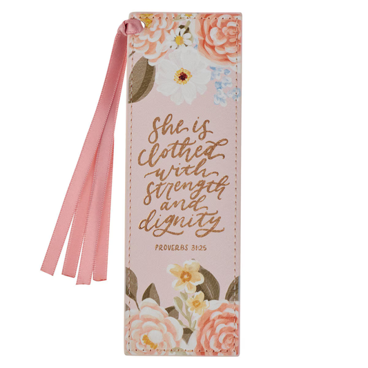Leather Bookmark - Strength & Dignity, Proverbs 31:25 (BMF194)