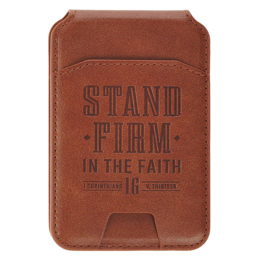 Faux Leather Phone Wallet w/ Stand - Stand Firm, 1 Corinthians 16:13