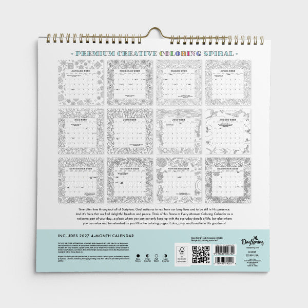 Peace in Every Moment Creative Coloring - 2026 Spiral Wall Calendar (U3395)
