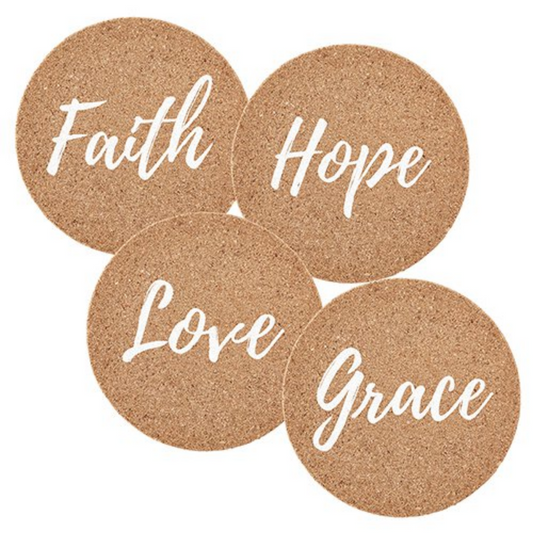 Cork Coaster Sets: Faith Hope Love Grace, Pack of 4 (#D3264)