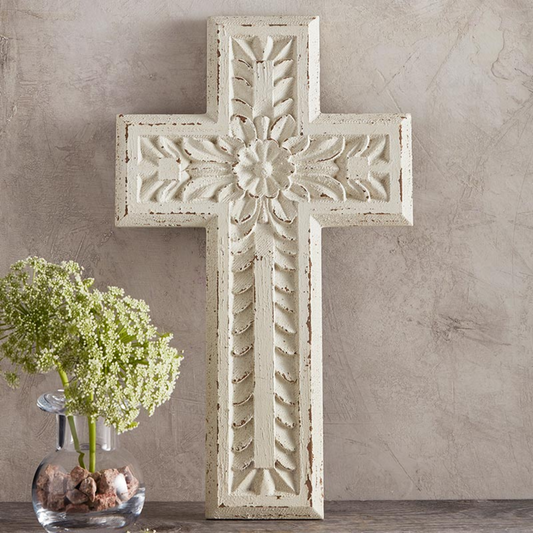 Wall Cross - White Carved (#J1893)